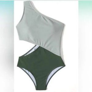 SweatyRocks NWOT One Shoulder Cutout One Piece Swimsuit Monokini Green Sz L
